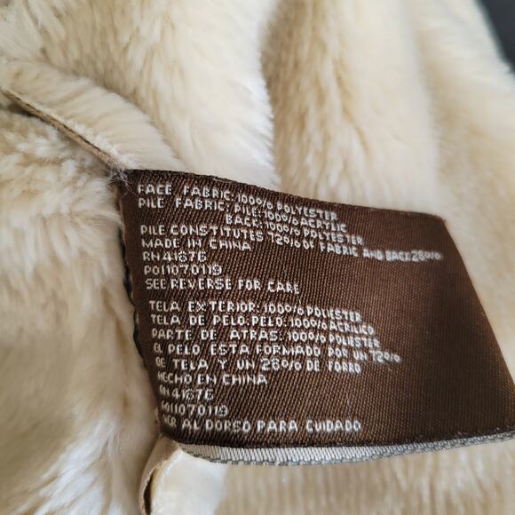 Big Chill Penny Lane Coat Tan Faux Shearling Y2K Patchwork Women Large - Picture 15 of 16